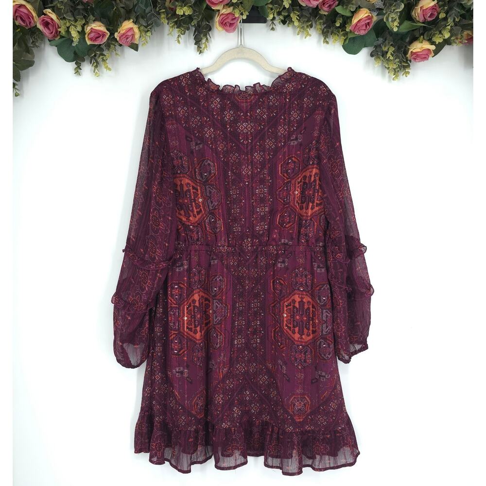 Frye and Co. Royal Plum Boho Long Sleeve Plus Size Dress Size XL NWT - Picture 2 of 14